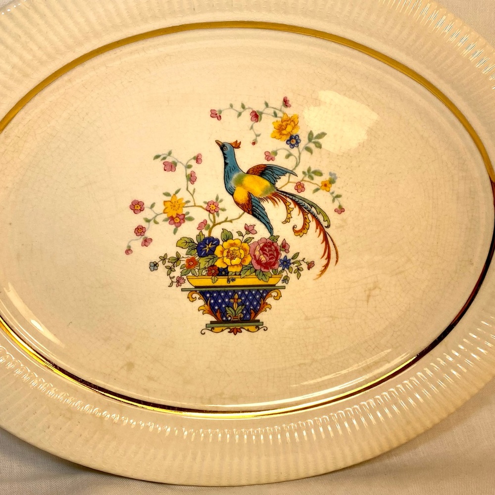 Vintage Victory by Salem China Co. 23 Karat Gold Floral Bird Platter